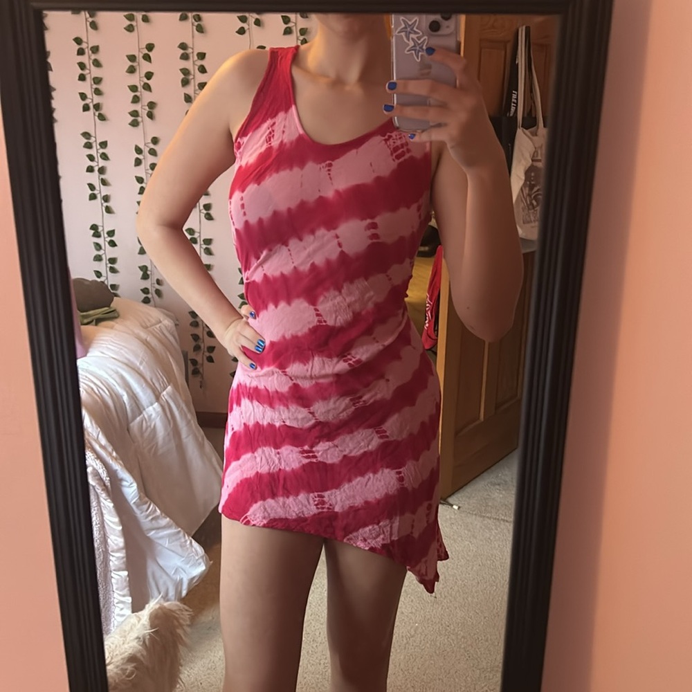 Pink Tie-Dye Asymmetrical Dress